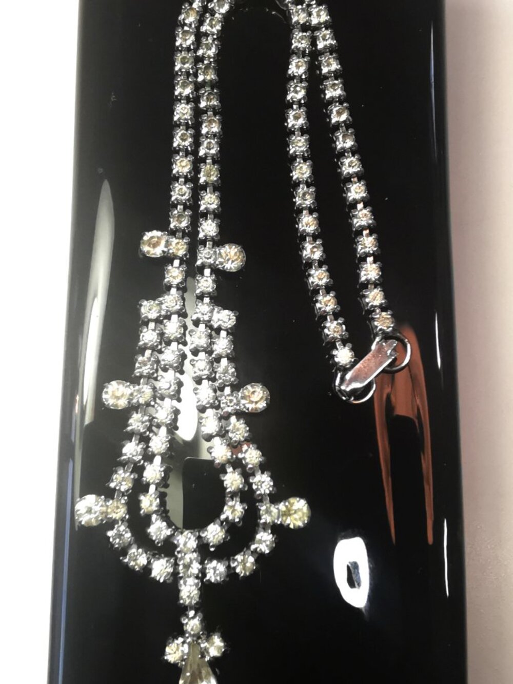 1950s Canadian Rhinestone Choker Swag Necklace Silver Tone & Austrian Crystal